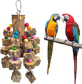PINVNBY Wood Parrot Toys for Large Birds, Wire Link Durable Macaw Toys Extra Large Natural Wooden Blocks Chew Toy for African Grey Macaws Cockatiels Eclectus