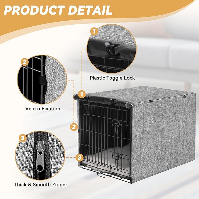 Dog Crate Cover - Double Door Waterproof Pet Kennel Cover, Durable 600D Polyester Protective Cage Cover for 36 Inch Dog Crate - Grey
