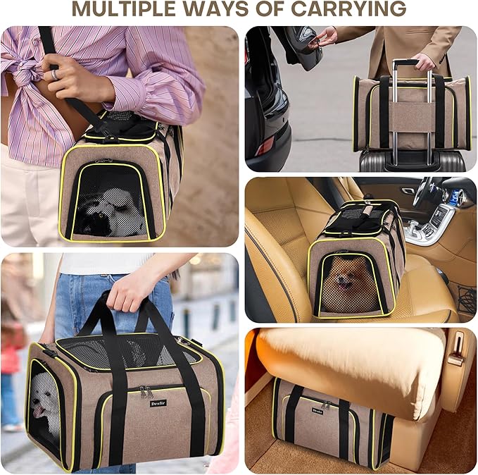 Premium Pet Carrier – Dog & Cat Travel Bag, Airline Approved, Soft-Sided Design for Small to Large Pets, TSA Compliant, Expandable & Collapsible (Brown)
