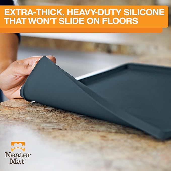 Neater Pet Brands Neater Mat Pet Mats for Food and Water, Cat & Dog Bowl Mat Waterproof Silicone, Feeding Tray, Dog Food Mats for Floors, Placemat w/Raised Edge for Under Bowls, 32" x 24", Slate Blue