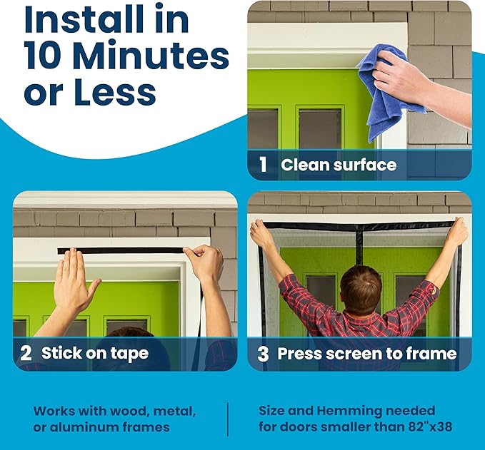 Flux Phenom Magnetic Screen Door - Bugs Out, Breeze in - 9min Install Auto-Sealing Heavy Duty Double Stitched Mesh, 52 Magnets, Hands Free Sliding & Patio Doors Net, Pet & Kid Friendly, 38 x 82 Inch