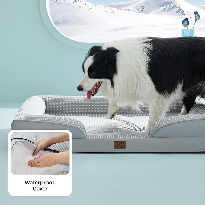 Bedsure Orthopedic Dog Beds Large Sized Dog - Washable Large Dog Cat Bed Waterproof, Comfort Dogs Couch Sofa with Washable Removable Cover, Pet Bed with Nonskid Bottom, Cooling Grey, 35"