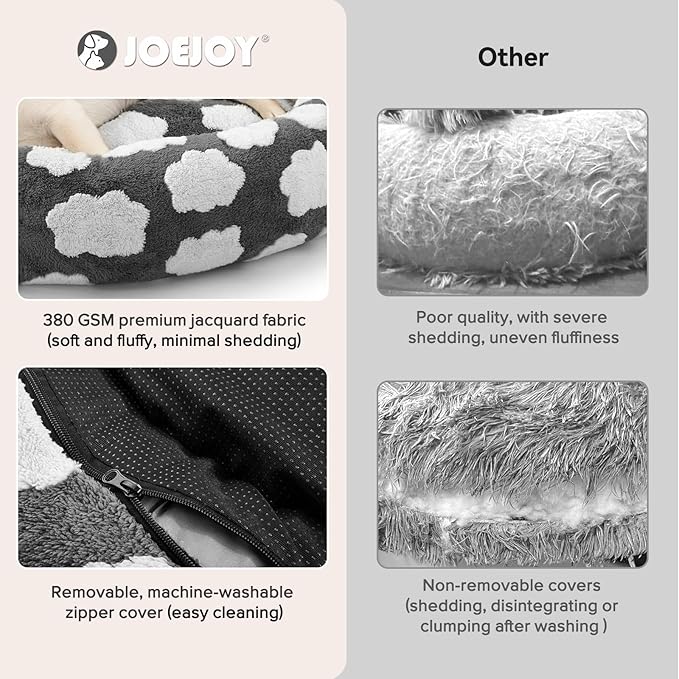 JOEJOY Donut Small Dog Bed, Round Cat Beds for Indoor Cats with Removable Washable Cover, Orthopedic Cute Puppy Kitten Pet Bed with Jacquard Shaggy Plush & Non Skid Bottom, Black