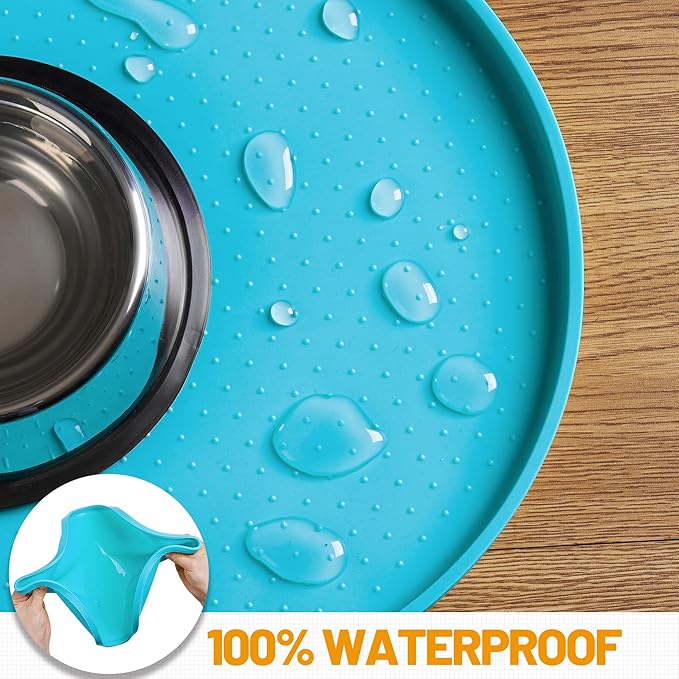 Hubulk 100% Waterproof Silicone Pet Feeding Mat with Raised Edge for Food and Water, Dog Bowl Mats, Cat Bowls Placemat with High Lip Protects Floor for Cats and Dogs (Teal, 32" L x 24" W)