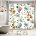 4 PCS Green Floral Birds Bathroom Set with Shower Curtain and Rugs 72Wx72H Inch Classical Watercolor Non-Slip Bath Rug Toilet Lid Cover and U Shape Mat Accessories 12 Hooks Bathoom Decor
