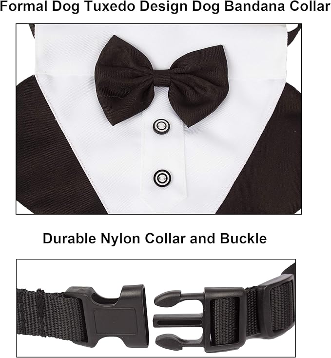 ADOGGYGO Formal Dog Tuxedo Wedding Pet Bandana Collar with Bow Tie, Adjustable Pet Bowtie Collar Bandana for Large Dog (Large)