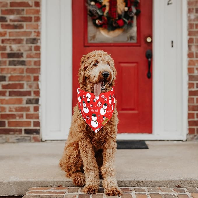 Christmas Dog Bandanas with Snap Button - 2 Pack Reversible Santa Claus Dog Scarf for Boy & Girl, Dog, Christmas Tree Holiday Bandana for Small Dogs (Small)