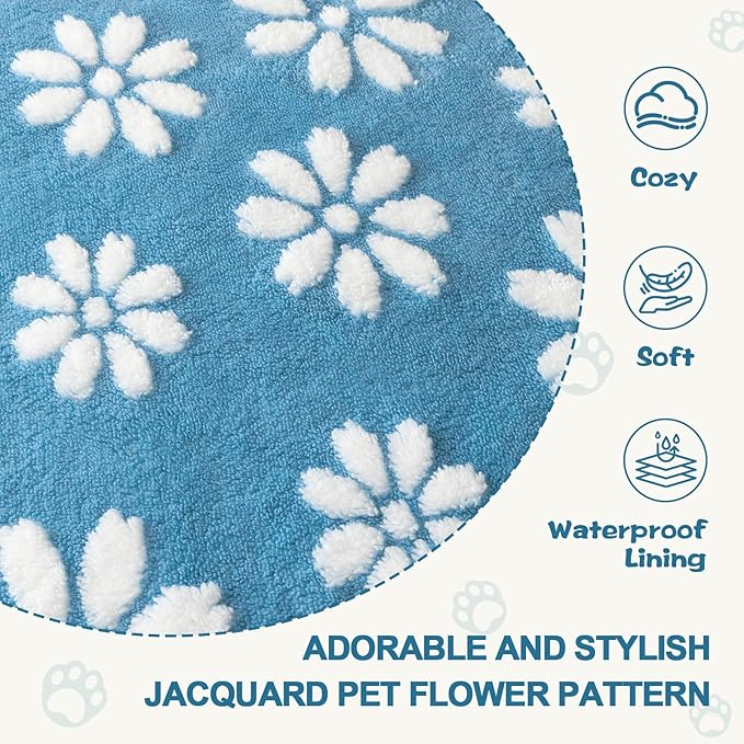 Waterproof Blanket for Dog Cat or Adult, Cute 3D Textured Flower Dog Blanket for Bed Couch Sofa, Soft Liquid Pee Proof Pet Furniture Protector, 50"x60", Blue