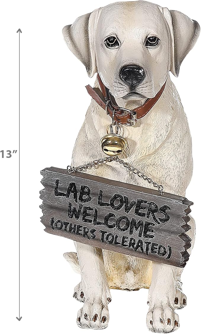DWK-HD37476 - Labrador Retriever 14 Inch Puppy Dog with Welcome Sign Statue - Fantastic Detail Hand Painted Sculpture - Lab Art Decor Figurine Bust - Decorative Poly-Resin Outdoor Animal Figure
