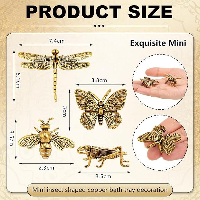 Moxweyeni 4 Pcs Mini Bird Bath Copper Ornaments Bird Bath Purification Disk Birdbath Cleaner Single 1 oz Weight Universal Fit for Outdoor Birdbaths, Bowl(Butterfly, Cricket, Bee, Dragonfly)