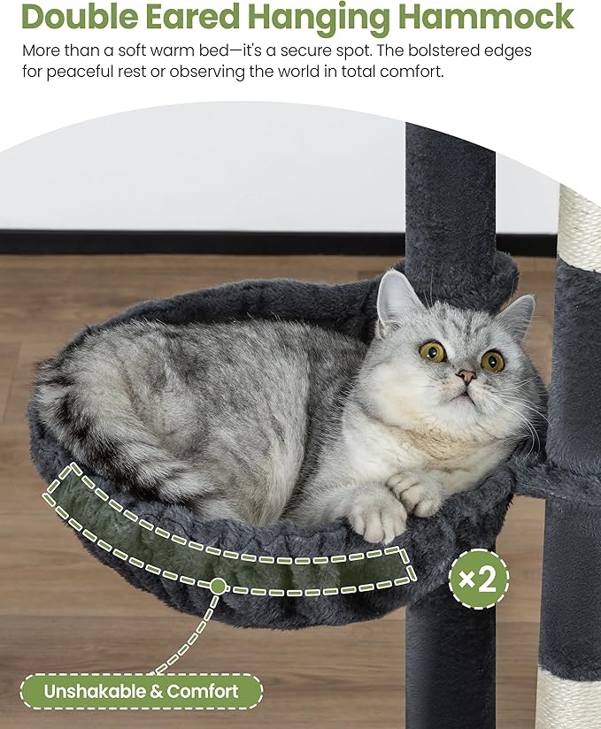 Extra Large Cat Tree, 84 Inch XXL Giant Cat Tower for Indoor Cats Large Adult 20lb+, Multi-Level Cat Climbing Condo with 5 Scratching Posts, 3 Wide Platform Perches, 2 Baskets, 2 Cat Caves, Dark Grey