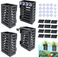 Aquarium Plant Holder 4 PCS Hanging Aquatic Plant Pot with 24 Hooks and 20 Suction Cups for Fish Tank Aquarium Planter and Aquascape Decorations (Black)