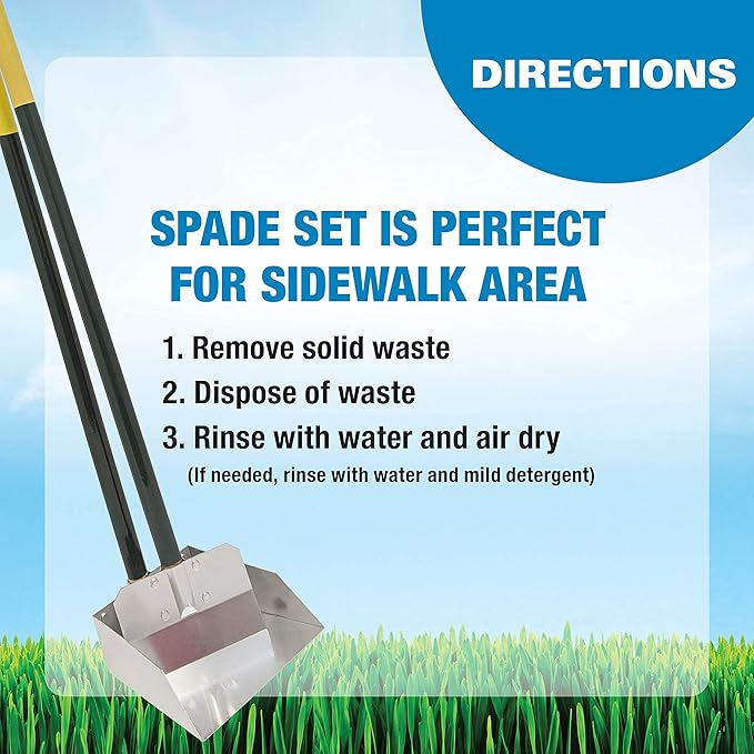 Four Paws Stainless Steel Long-Handled Dog Pooper Scooper Spade & Pan 2 Piece Set, Pet Waste Pickup Tool, 38" x 7"
