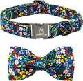 Lionheart glory Dog Collar Darkblue Flower Dog Bow Collars Floral Dog Collar with Bow Male or Female Spring Fall Pet Gift Durable Adjustable Dog Collar for Medium Dogs