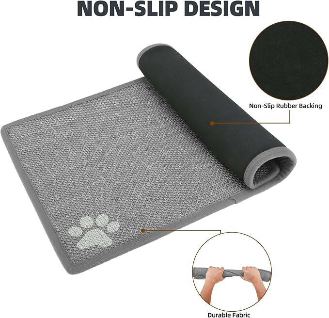 PUPTECK Dog Food Mat, Absorbent Pet Cat Feeding Mat for Food and Water Bowls, Anti-Slip Dog Placemat for Floors Waterproof, Pet Supplies Accessories, Grey Paw M
