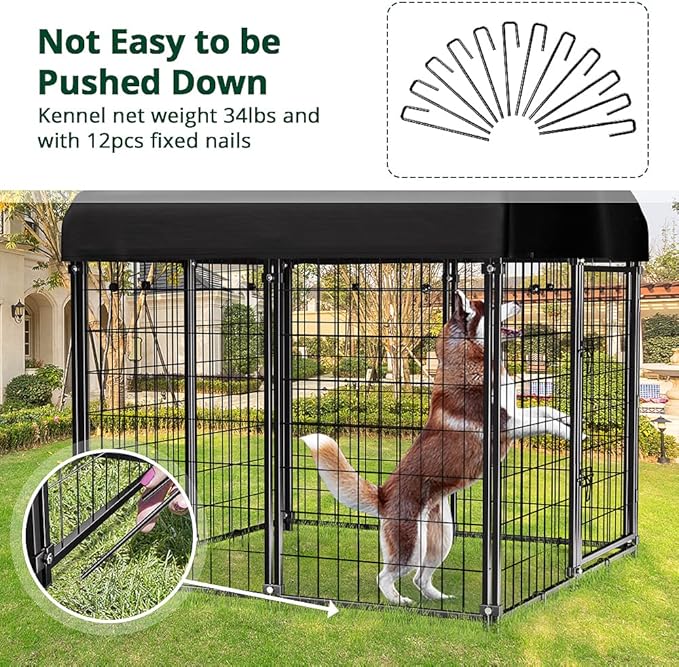 Dog Kennel Outside with Roof, 4'x4'x4.5' Outdoor Dog Kennels for Large Dogs, Heavty Duty Welded Dog Crate Playpen with UV-Resistant Waterproof Cover