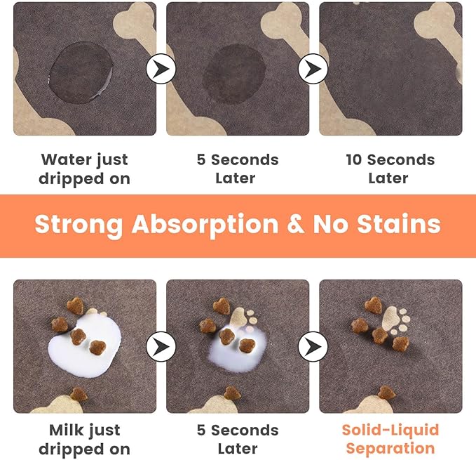 Pet Feeding Mat-Absorbent Pet Placemat for Food and Water Bowl, with Waterproof Rubber Backing, Quick Dry Water Dispenser Mat for Dog and Cat (24"x16", Brown)