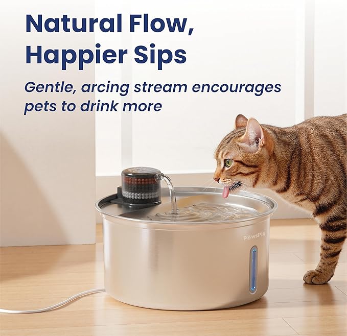 PawsPik PureFlow MAX Automatic Pet Water Dispenser, Stainless Steel Curve Dog & Cat Water Fountain, 3.2-Liter for Fresh, Long-Lasting Hydration