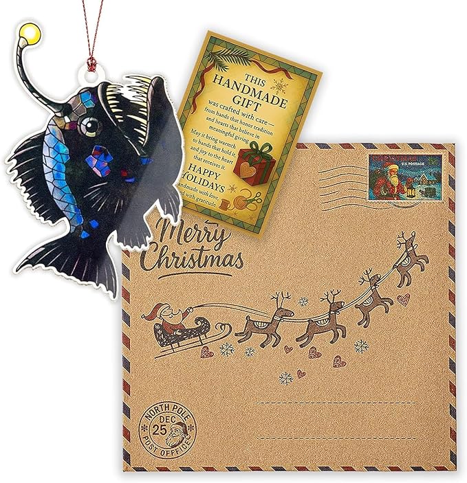 Anglerfish Christmas Ornaments 2025, Unique Fishing Ornaments for Christmas Tree, Sea Gifts for Fisherman Men Women Boys Teens, Inner Light Inspirational Decoration for Holiday Display, Ugly Ornament