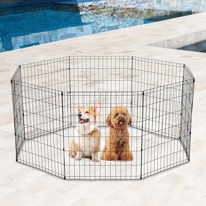 FDW 30 Inch Dog Pen 8 Panel Dog Playpen Indoor Outdoor Metal Puppy Pet Fence Portable Folding Animal Exercise Fence,Black