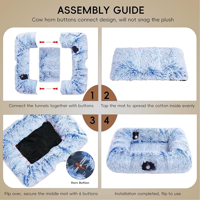 Extra Large Cat Tunnel Bed, 4 Ways Tunnels for Indoor Cats, Multi-cat Family Pet Bed & Cave, Plush Cat Donut with Washable Middle Mat, Exit Balls, Pet Play Toy for Kitten Puppy Rabbit, Blue