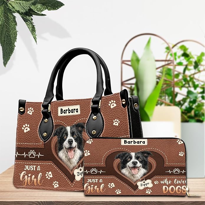 Personalized Pet Mom Leather Handbag – Custom Name Dog Cat Photo Purse, Pet Lover Gifts for Women, Christmas