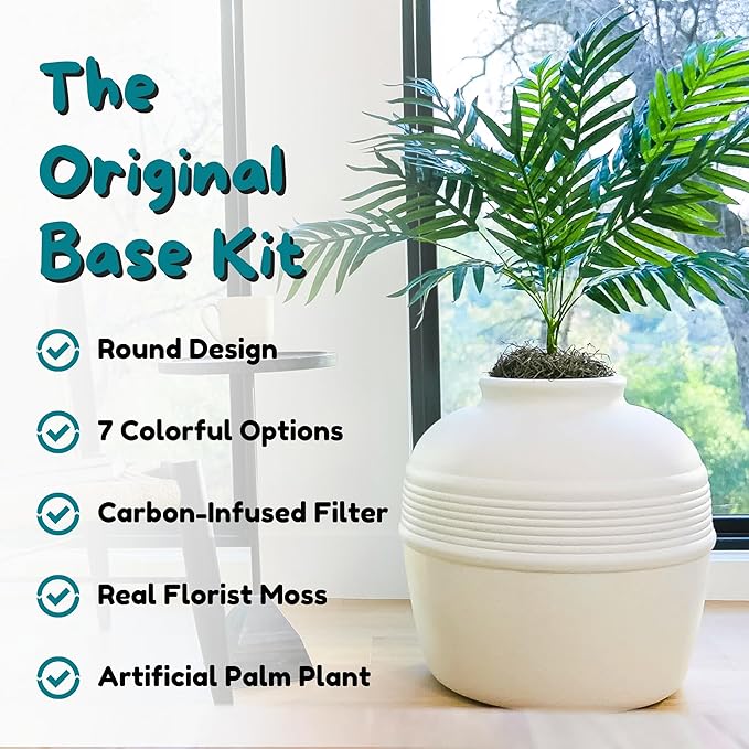 Good Pet Stuff Hidden Litter Box Planter, Decorative Cat Litter Enclosure with Carbon Filter, Artificial Plant, Easy Clean, Indoor Design, Original Round Style, Base Kit, White Birch