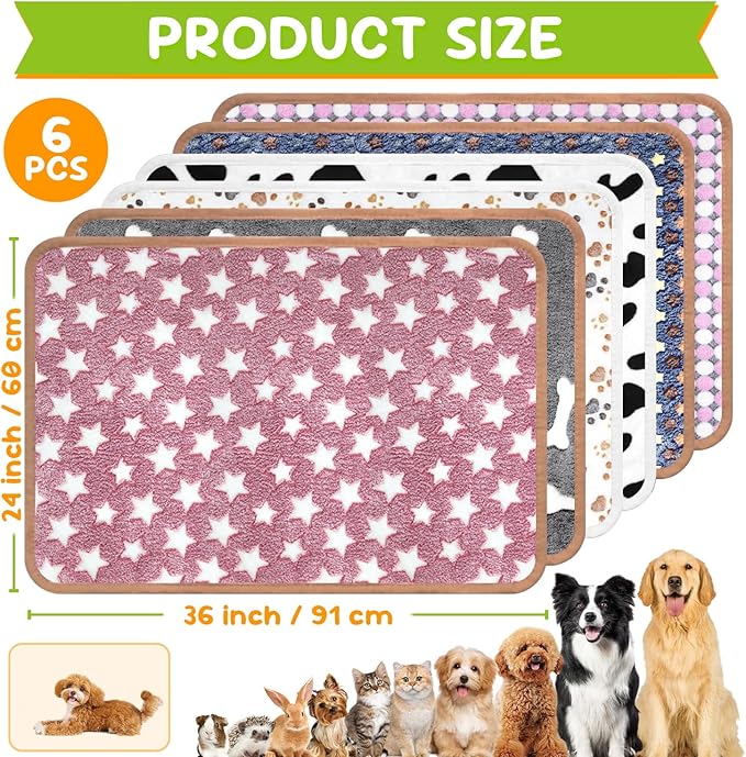 6 Pcs Dog Blanket Super Soft Pet Puppy Blankets Calming Dog Blankets for Small, Medium Large Dogs Warm Sleep Mat Washable Dog Blanket for Puppy Cat (36"×24")