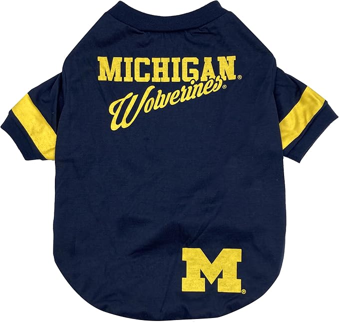 Pets First NCAA Michigan Wolverines T-Shirt for Dogs & Cats. Size Large. Football/BASKTBALL Dog Shirt for College NCAA Team Fans. New & Updated Fashionable Stripe Design