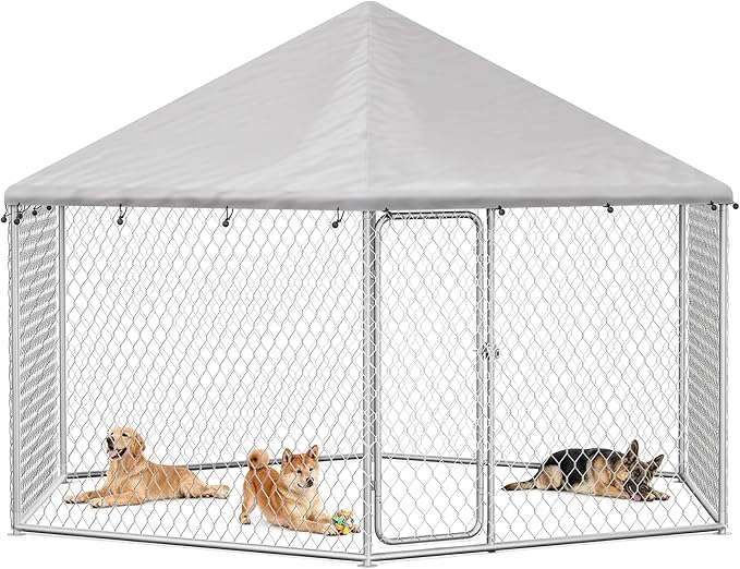 12x12 Outdoor Dog Kennel Outside Heavy Duty Dog Enclosure with Waterproof UV-Resistant Cover & Security Lock (149.6" L x 149.6" W x 95.3" H)