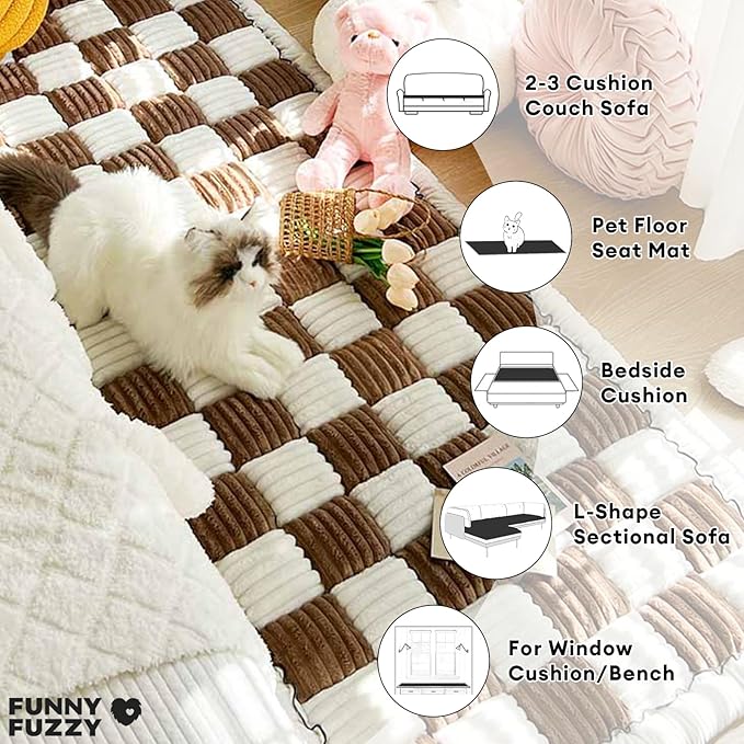 FUNNY FUZZY Pet Couch Covers for Sofa, Couch Covers for Dogs Washable Dog Couch Cover Protector Cream-Colored Furniture Sofa Covers for Dog Handmade Pure Cotton Pet Bed Mat (Brown, 23.6"×70.9")