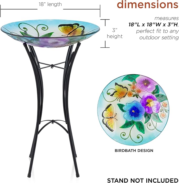 Alpine Corporation 18" Outdoor Birdbath Bowl Topper with Metal Stand, Garden Decor