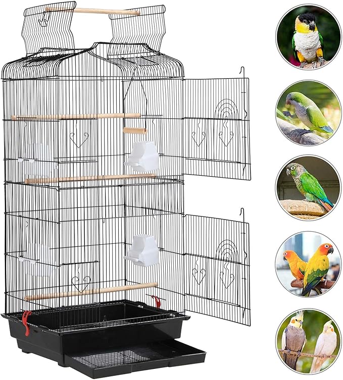 Yaheetech 41-inch Open Top Medium Bird Cages for Parakeets Finches Canaries Lovebirds Small Quaker Parrots Cockatiels Budgie Green Cheek Conure Travel Pet Flight Birdcage