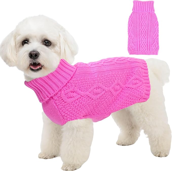 Dog Sweaters Small Dog Clothes Winter Turtleneck Puppy Sweater Warm Pet Cat Sweater Doggy Pullover Outfit with Twisted Design XS~XL(Pink, Large)