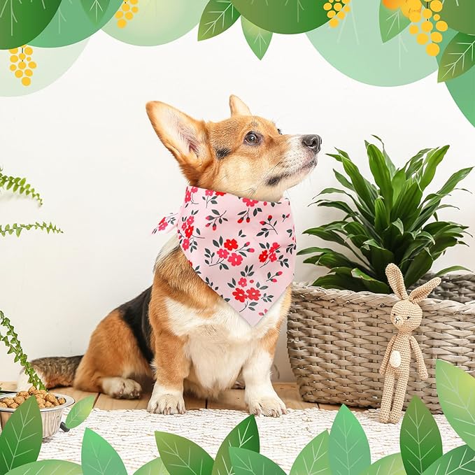 Weewooday 50 Pcs Spring Dog Bandanas Bulk for Dogs Soft Bibs Adjustable Triangle pet Bandana for Small Medium Large Costume(Floral Pattern, 25.6 x 17.7 x 17.7 Inch)