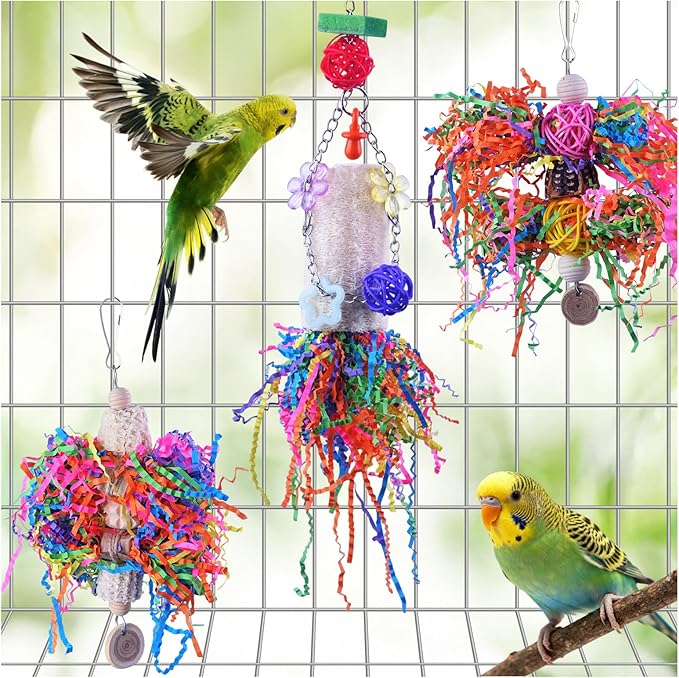 Bird Toys, Parakeet Foraging Toy, Hanging Chewing Toy, Bird Cage Accessories – Suitable for Cockatiels, Budgies, Lovebirds, Conures and Other Small Parrots