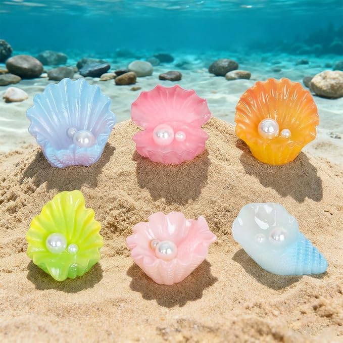 MIUPOO Glow Pearl Shell,Betta Stones,Glow in The Dark Crystal,Bonsai Decor,Chips Stone Small Decorative,Fish Tank Decor,6 Colors,12 Pieces.