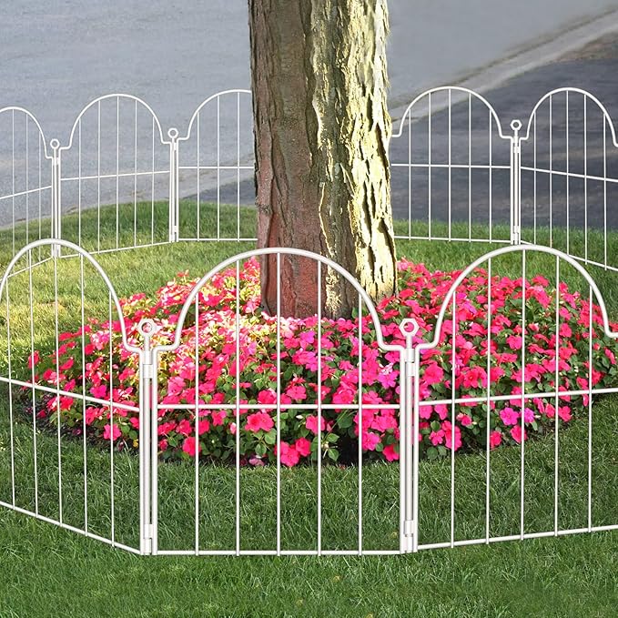 30 Pack White Decorative Garden Fence, 17in x33ft Garden Fencing Animal Barrier for Dogs, Rustproof Metal Fence Panels with Ground Stake, Arched Flower Bed Edging Borders for Yard & Patio