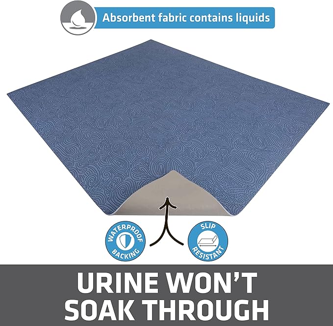 Drymate Cat Litter Box Mat, Litter Trapping Mat, Waterproof, Urine-Proof, Absorbent, Machine Washable, Soft on Paws, Contains Mess, Protects Floors, Kitten Supplies, Blue, 29x36 XL