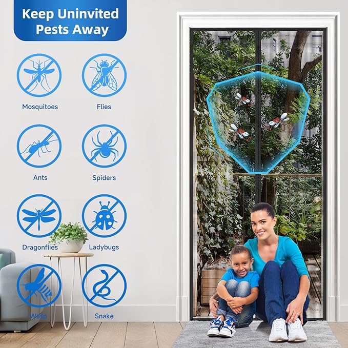 Upgraded PET Mesh Magnetic Screen Door Stronger Than Fiberglass and Polyester,Hands Free,Keep Bugs Out,Pet & Kid Friendly,Suitable for Sliding Doors,Patio and French Doors-64" X 80"