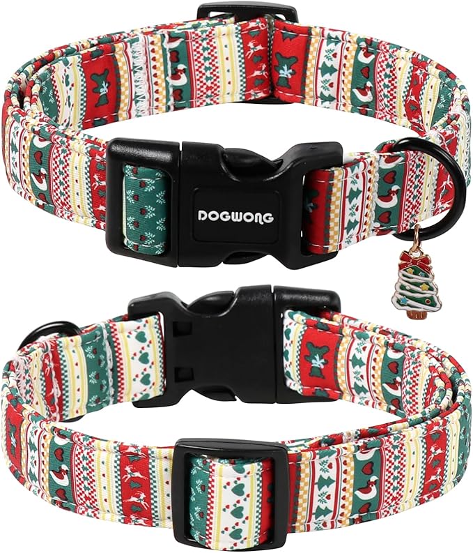 DOGWONG Christma Dog Collar, Classic Cute Red Green Christmas Tree Dog Collar for Boy and Girl Dogs, Strong Plastic Buckle Puppy Collars Dogs,XS