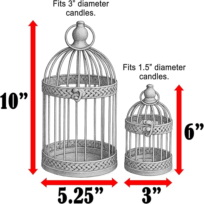 Vela Lanterns Bird Cage Decor Candle Holder Lantern Decorative Wedding Table Centerpiece Decorations, 10" and 6" Tall, White, Set of 2