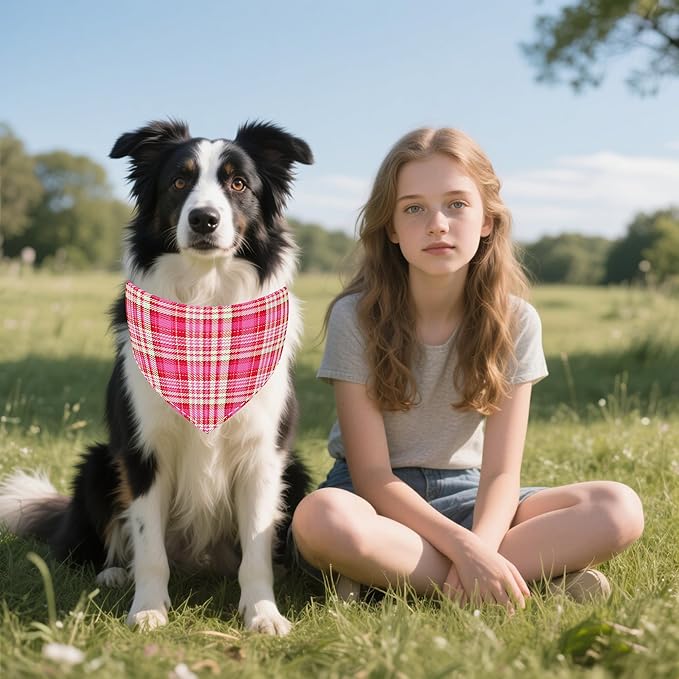 30 Pack Large Plaid Dog Bandanas Stitch Dog Bandana Bulk Reversible Print One Side XXL Polyester Scarves Party Grooming L
