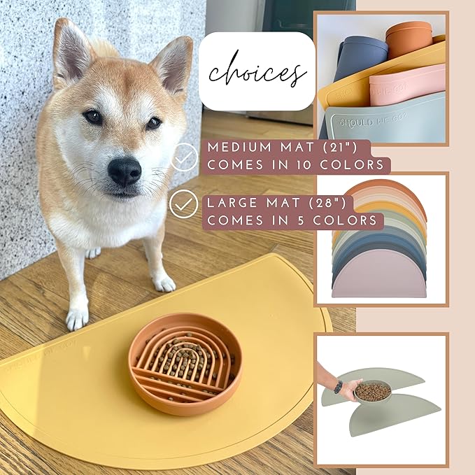 Should We Go -Waterproof Silicone Pet Food Mat - Non-Slip, Spill-Proof Feeding Mat for Floors, Raised Edge Design Easy-to-Clean Rubber Pad for Dog & Cat Bowls, 28" Across x 14" Deep, Large-Ocean Blue