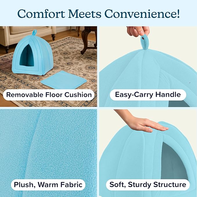 Cat House Indoor Cat Bed with Removable Foam Cushion, Plush Cat Tent Bed for Small Pets, Comfortable Cozy Hideaway for Cats, Kittens, Rabbits, Guinea Pigs, Ferrets, Hedgehogs, by PETMAKER