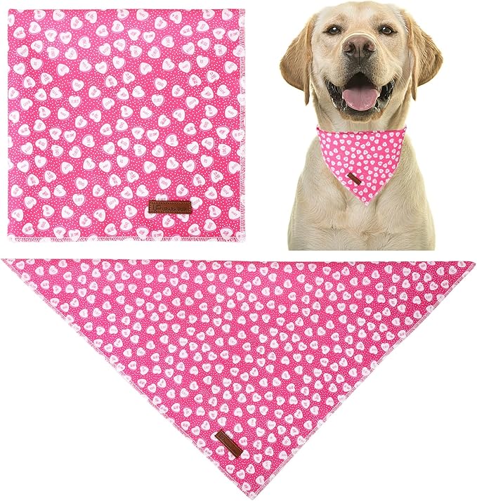Valentine Dog Bandana, Pink Heart Triangle Bid Scarf for Small Medium Dog, Cotton Pet Kerchief for Girl Boy Dogs or Cats, Red Dog Bandana, Cute Adorable Puppy Bandana