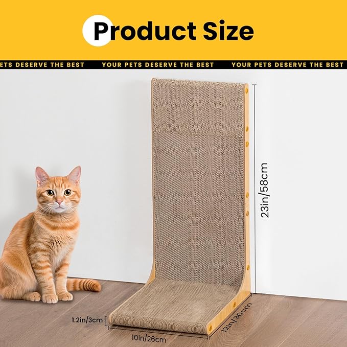 Cardboard Cat Scratcher,23 Inch L Shape Scratch Pad Wall Mounted,Vertical Scratching Board, Durable Cardboard to Protect Furniture for Indoor Cats,Wood Grain Large,2-Pack