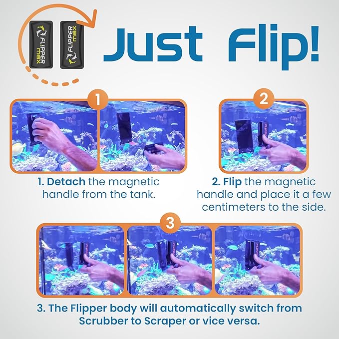 FLIPPER Max Magnetic Aquarium Glass Cleaner – 2-in-1 Scrubber and Scraper, Hands-Free Fish Tank Cleaner for Algae Removal, Safe for Glass and Acrylic Tanks up to 3/4" (19mm), Freshwater & Saltwater