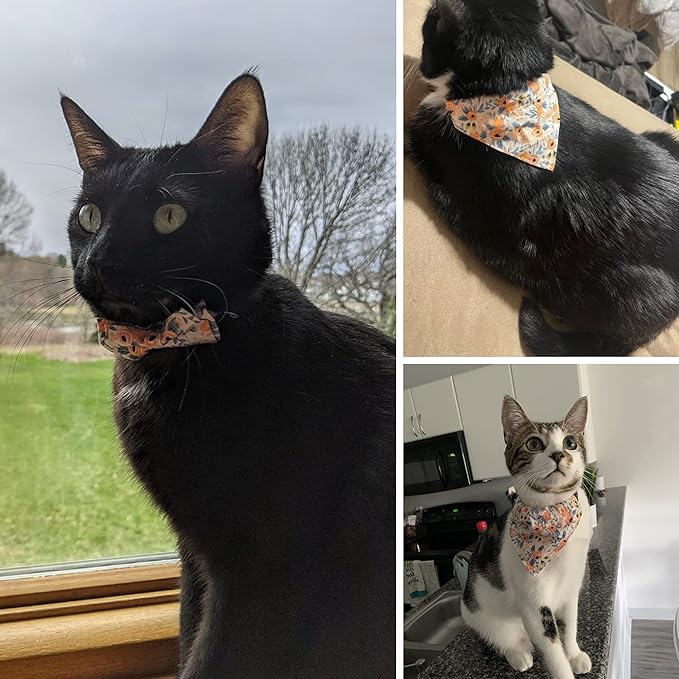 ADOGGYGO Floral Cat Collar with Bow Bandana, Removable Kitten Bowtie Scarf, Cute Flower Bow Bandana Collar for Cats Kittens