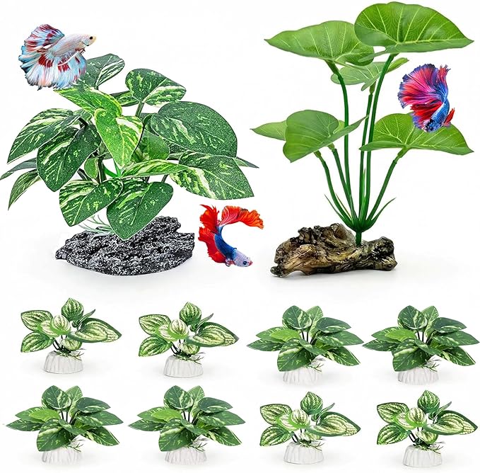 10 PCS Aquarium Decorations Silk Aquarium Plants Betta Fish Tank Decor Artificial Fish Tank Decorations Plants for Betta, Goldfish, Turtle & Reptile Tanks Ornament